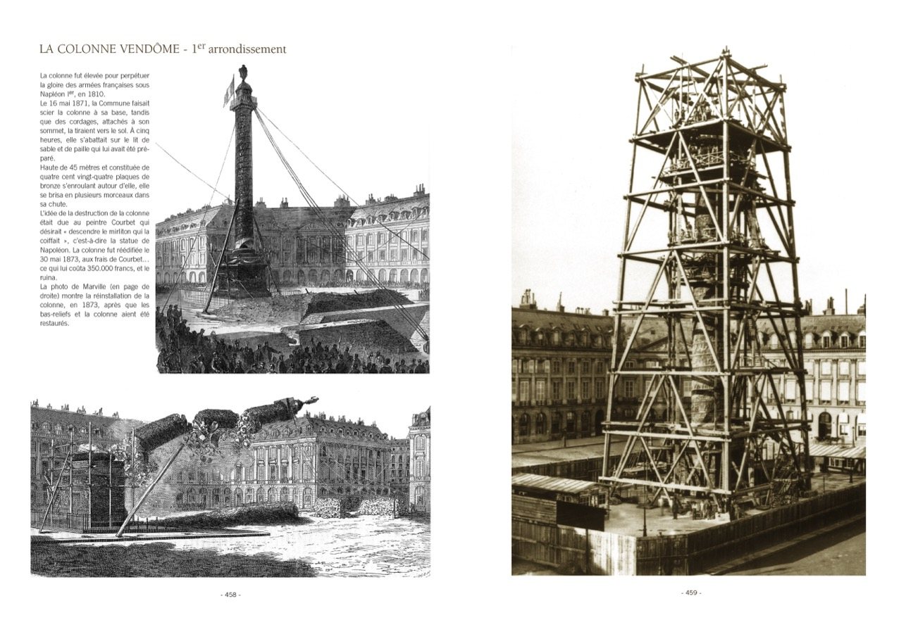 Double page p. 458-459 : La colonne Vendôme, photographié par Charles Marville puis aujourd’hui